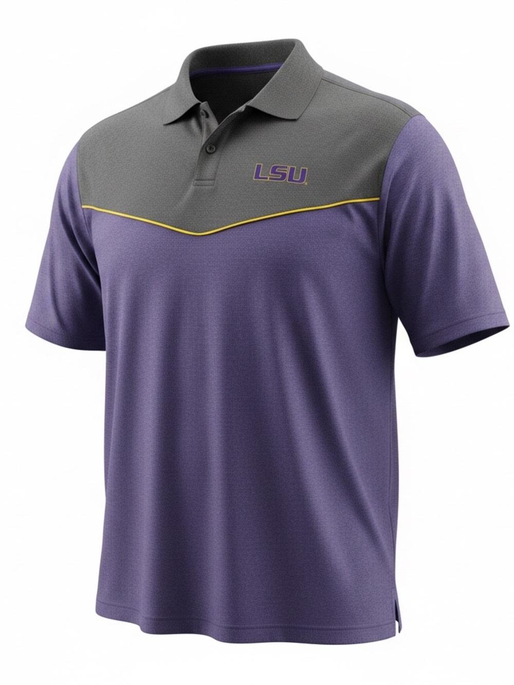 Colosseum LSU Purple Polo with Gray Yoke and Gold Polo